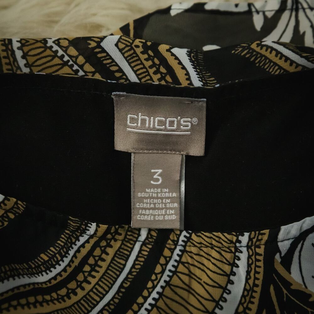 Chico's 3 Size XL Black Paisley Print Crew Scoop Neck Overlay Poncho Top Blouse - Picture 6 of 10